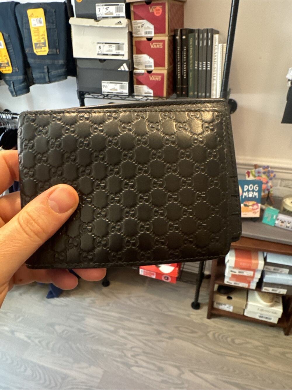 Vintage Gucci GG Black Leather Bifold Wallet